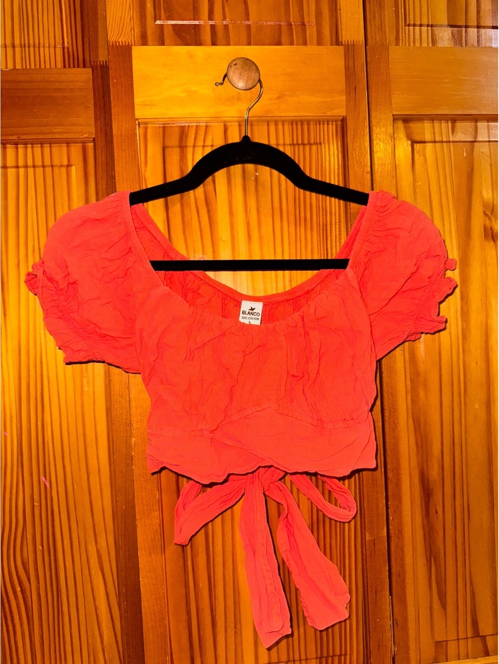 Blanco coral tie-front crop top